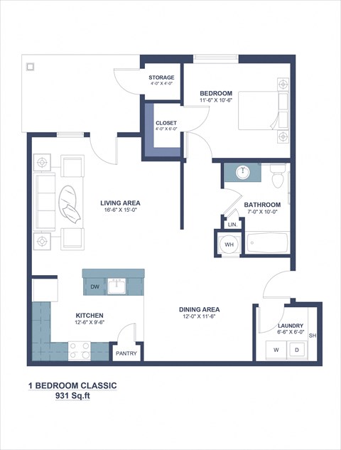 a floor plan of a unit with a bedroom and a living room